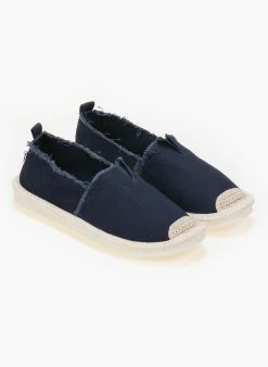 Το φθηνότερο ✨ ΧΟΝΔΡΙΚΟ ΕΜΠΟΡΙΟ 🤩 The Fashion Project Denim εσπαντρίγιες με ξέφτια στο τελείωμα - Μπλε σκούρο 🎉 👍