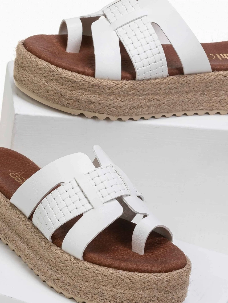 Νέος 🌟 Flash Sale ✔️ Estil δερμάτινα Flatforms με ανοίγματα - Λευκό 😍 😀 - Image 3