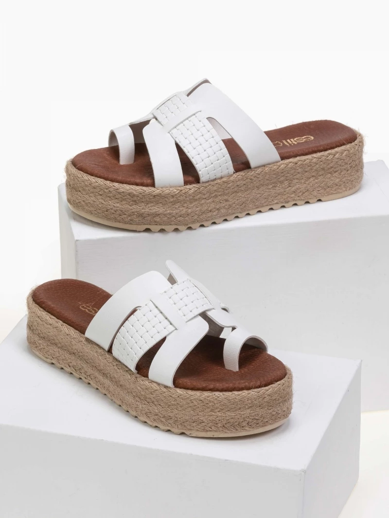 Νέος 🌟 Flash Sale ✔️ Estil δερμάτινα Flatforms με ανοίγματα - Λευκό 😍 😀 - Image 4