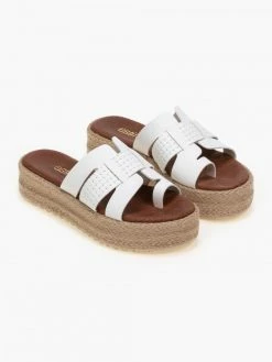 Νέος 🌟 Flash Sale ✔️ Estil δερμάτινα Flatforms με ανοίγματα - Λευκό 😍 😀