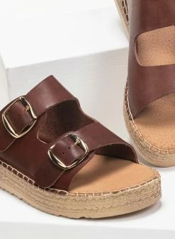 Πολύ καλή προσφορά 🎉 Flash Sale ✨ Estil δερμάτινα Flatforms με διπλή φάσα - Καφέ 🥰 🤩