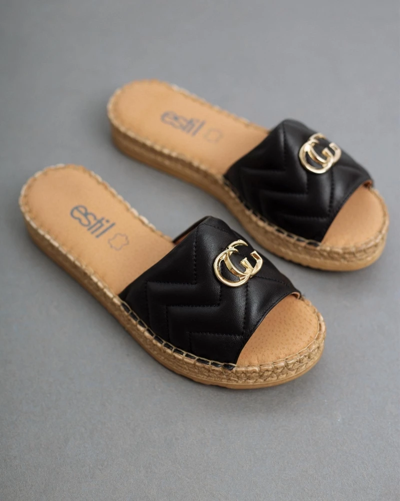 Κουπόνι ❤️ Best Pirce 🔥 Estil δερμάτινα Flatforms με φάσα καπιτονε - Μαύρο 🎁 🌟 - Image 3