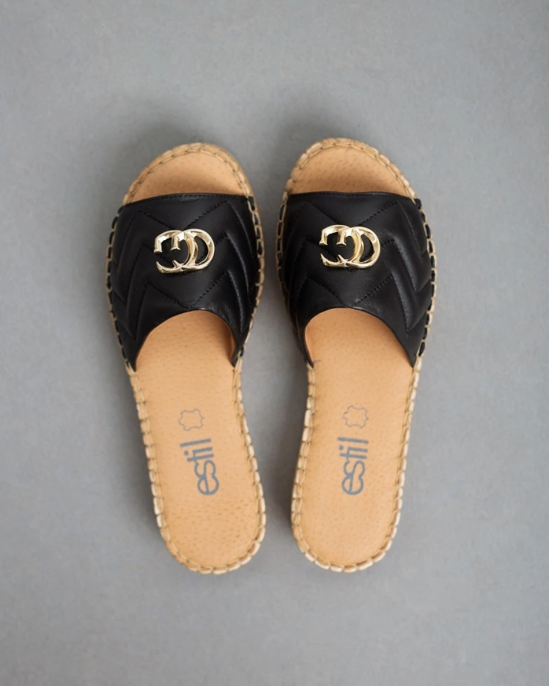 Κουπόνι ❤️ Best Pirce 🔥 Estil δερμάτινα Flatforms με φάσα καπιτονε - Μαύρο 🎁 🌟 - Image 4