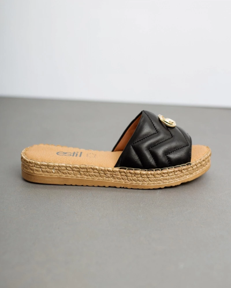 Κουπόνι ❤️ Best Pirce 🔥 Estil δερμάτινα Flatforms με φάσα καπιτονε - Μαύρο 🎁 🌟 - Image 2