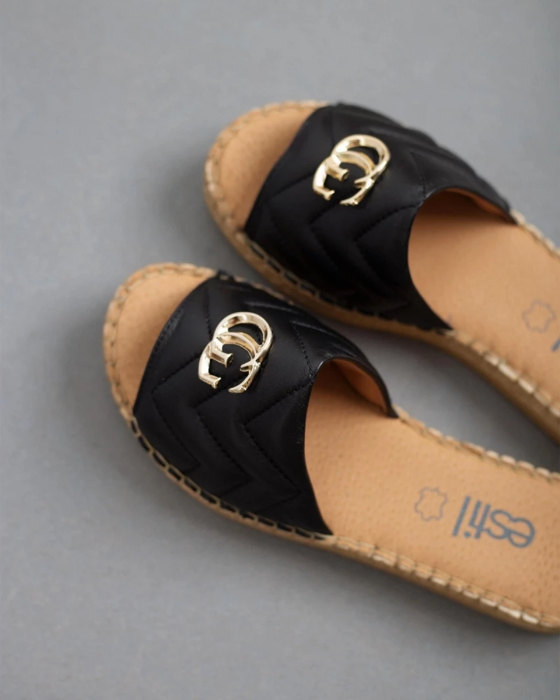 Κουπόνι ❤️ Best Pirce 🔥 Estil δερμάτινα Flatforms με φάσα καπιτονε - Μαύρο 🎁 🌟 - Image 5