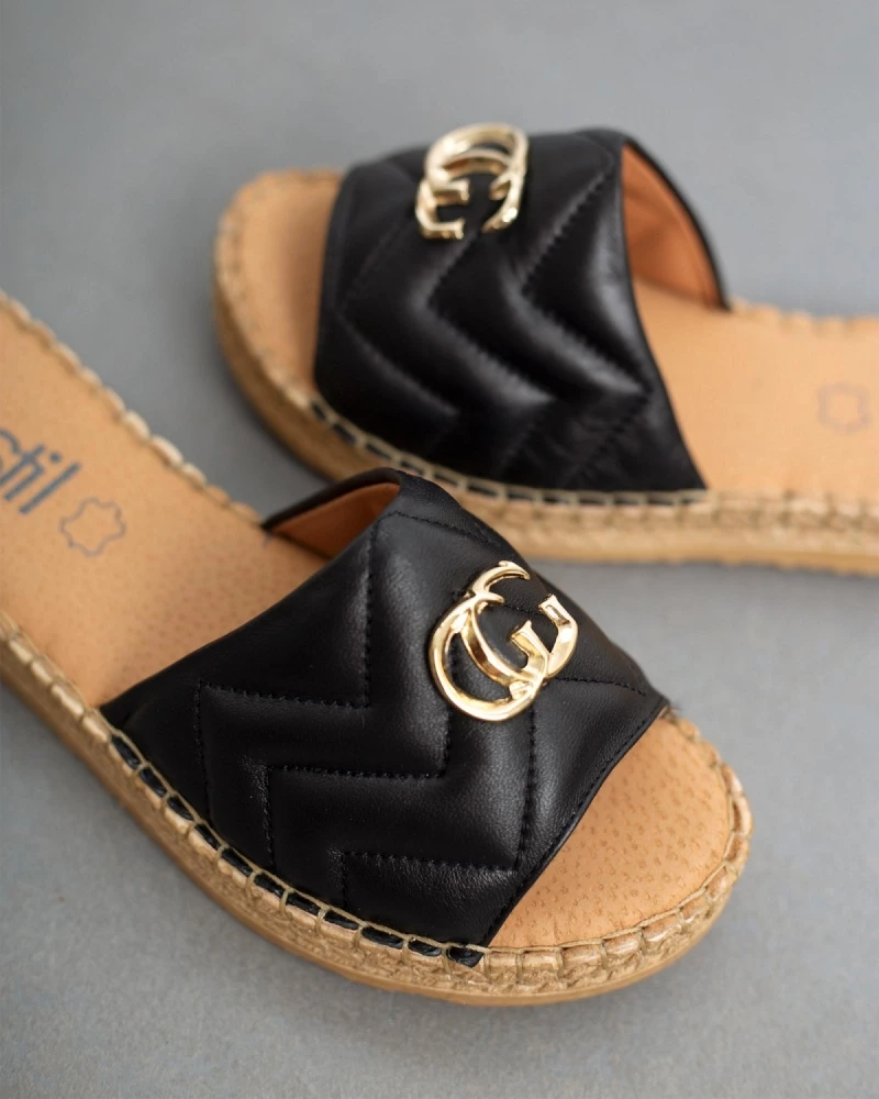 Κουπόνι ❤️ Best Pirce 🔥 Estil δερμάτινα Flatforms με φάσα καπιτονε - Μαύρο 🎁 🌟 - Image 6