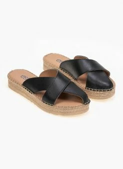 Πολύ καλή προσφορά 👏 Το φθηνότερο ✨ Estil δερμάτινα Flatforms με ιδιαίτερο άνοιγμα - Μαύρο 😍 🔥