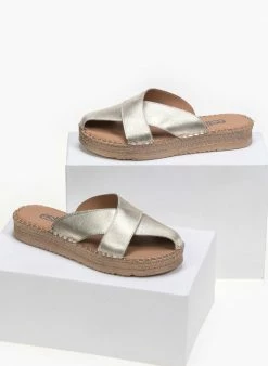 Best Pirce 🛒 Τοπ 10 ❤️ Estil δερμάτινα Flatforms με ιδιαίτερο άνοιγμα - Χρυσό ✔️ 🥰