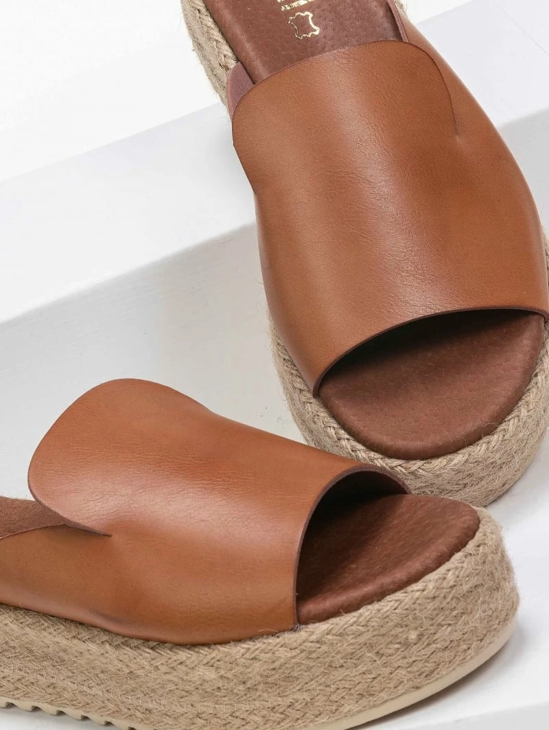 Αγορά 🔥 Τοπ 10 ❤️ Estil δερμάτινα Flatforms με σχοίνινη σόλα - Ταμπά 💯 🔥 - Image 5