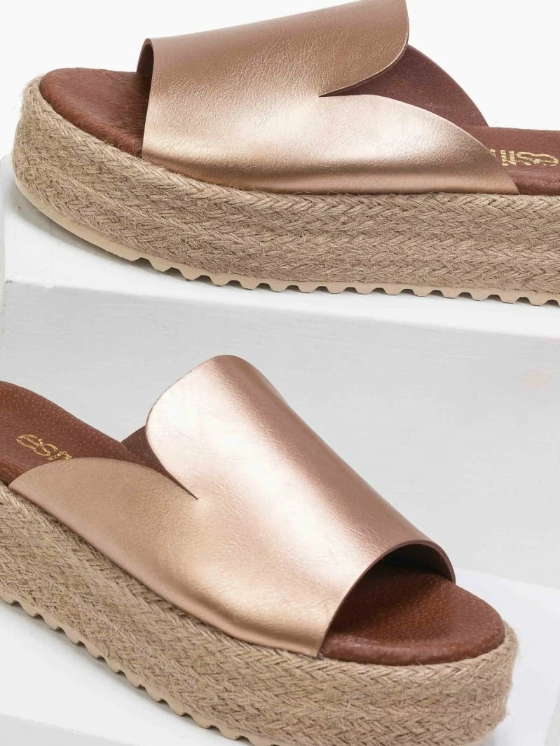 Τοπ 10 🧨 Best Pirce ⭐ Estil δερμάτινα Flatforms με σχοίνινη σόλα - Χαλκός 🔔 🛒 - Image 2