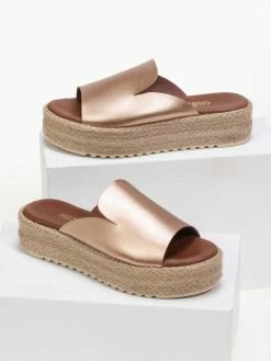 Τοπ 10 🧨 Best Pirce ⭐ Estil δερμάτινα Flatforms με σχοίνινη σόλα - Χαλκός 🔔 🛒