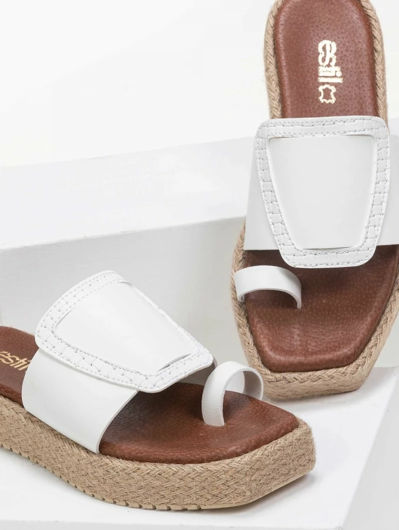 Τοπ 10 🎉 Συμφωνίες 😀 Estil καρέ δερμάτινα Flatforms - Λευκό 😉 🎉 - Image 4