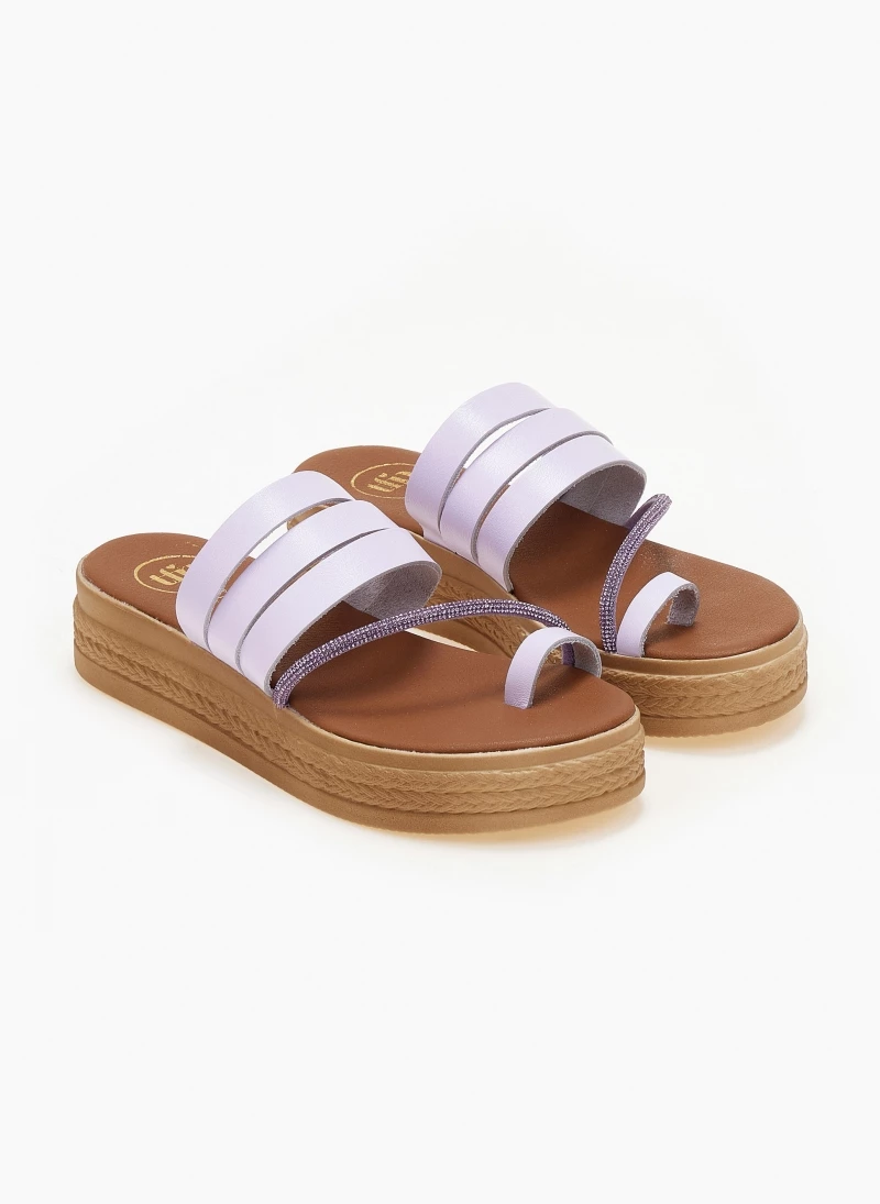 Αγορά 🎉 ΧΟΝΔΡΙΚΟ ΕΜΠΟΡΙΟ 🎉 Flatforms δερμάτινα TFP με λοξό Strass λουράκι - Λιλά ❤️ 🧨 - Image 2