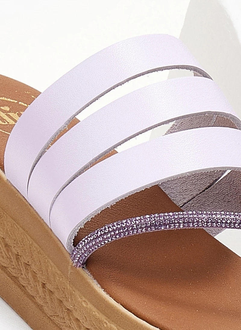 Αγορά 🎉 ΧΟΝΔΡΙΚΟ ΕΜΠΟΡΙΟ 🎉 Flatforms δερμάτινα TFP με λοξό Strass λουράκι - Λιλά ❤️ 🧨 - Image 3