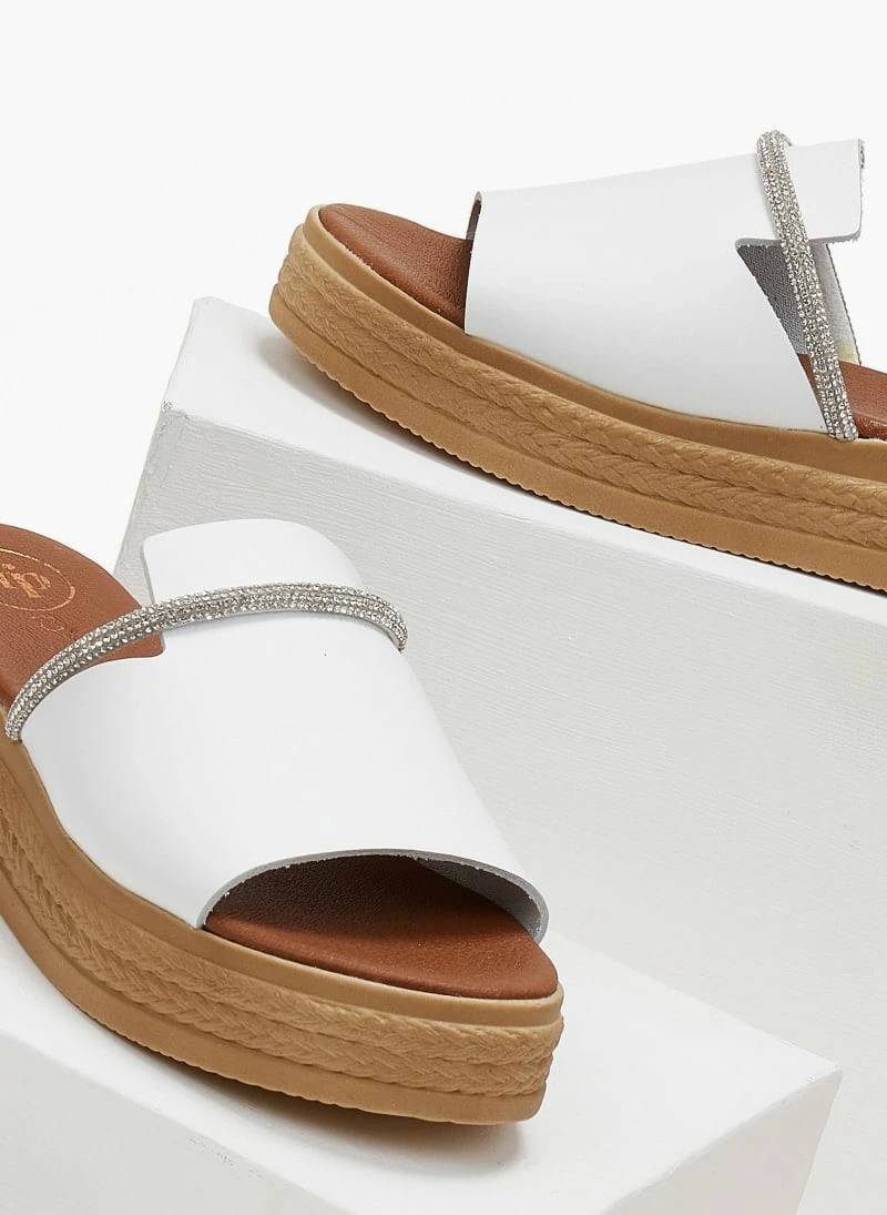 Ολοκαίνουργιο 😉 Συμφωνίες 🎁 Flatforms δερμάτινα TFP με Strass λουράκι - Λευκό 🎁 😉 - Image 2