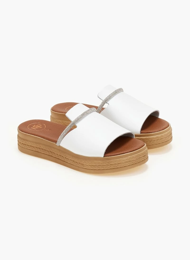 Ολοκαίνουργιο 😉 Συμφωνίες 🎁 Flatforms δερμάτινα TFP με Strass λουράκι - Λευκό 🎁 😉