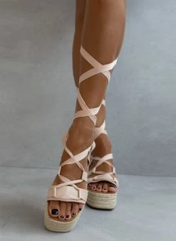 Εξοδος 😀 Προώθηση 👍 The Fashion Project Flatforms Lace Up με σχοίνινη σόλα - Μπεζ ✨ ✨