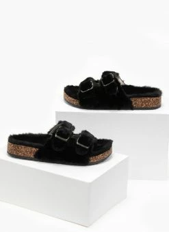 Τοπ 10 🧨 Κουπόνι ✨ The Fashion Project Γούνινες παντόφλες με ανατομικό πάτο - Μαύρο ⌛ 🎉