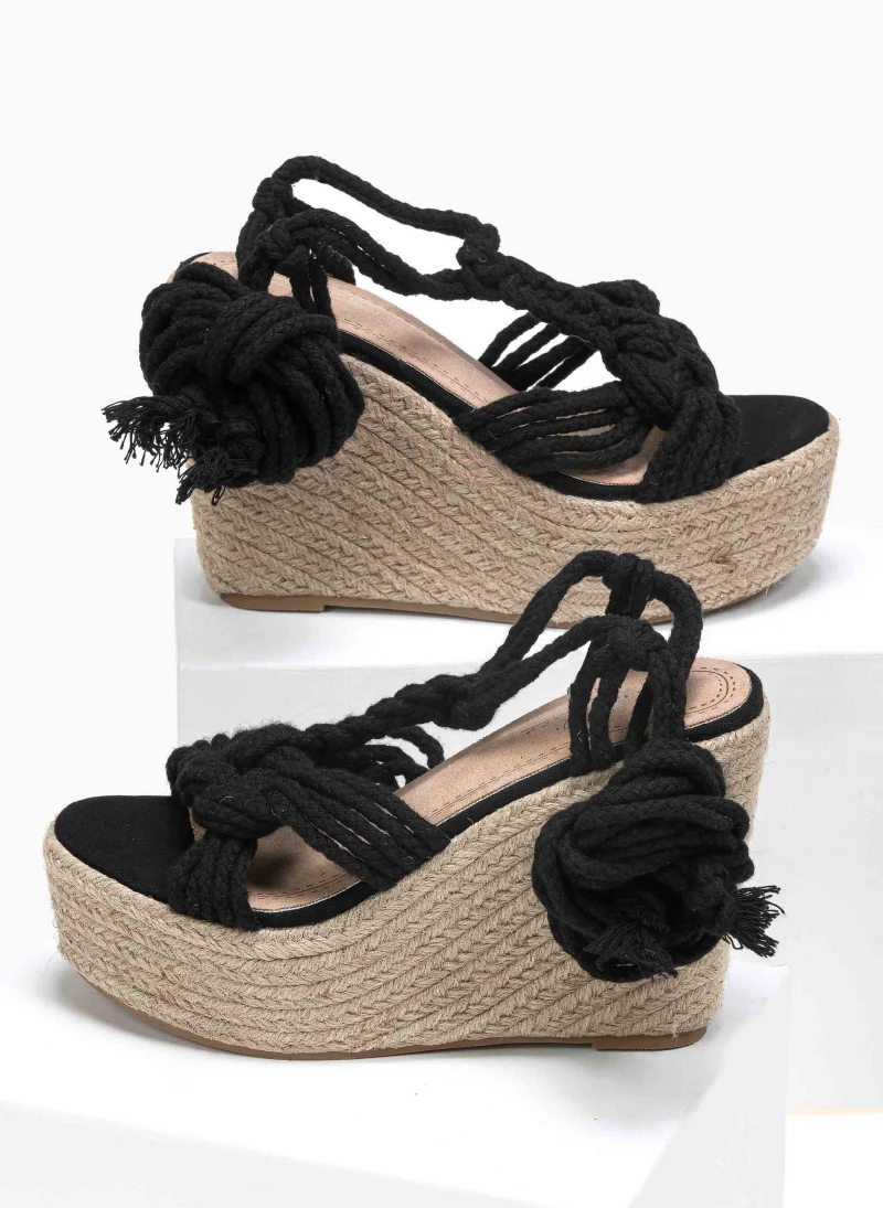 Καλύτερη πώληση 🔥 Προώθηση 👍 The Fashion Project Lace Up πλατφόρμες με πλεκτό σχοίνινο σχέδιο - Μαύρο 🛒 🛒 - Image 4