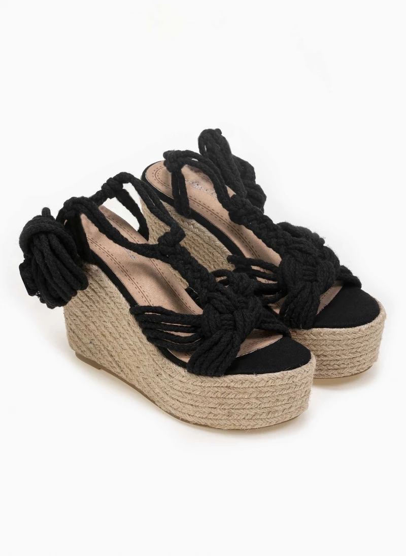Καλύτερη πώληση 🔥 Προώθηση 👍 The Fashion Project Lace Up πλατφόρμες με πλεκτό σχοίνινο σχέδιο - Μαύρο 🛒 🛒 - Image 2