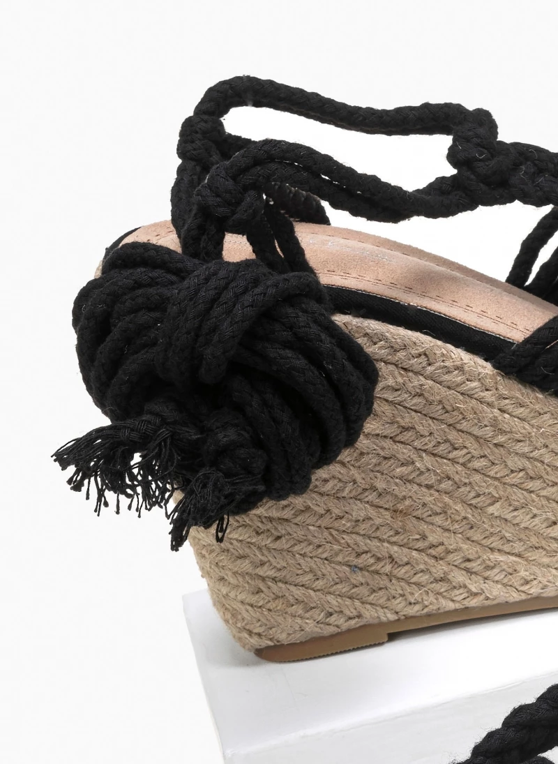 Καλύτερη πώληση 🔥 Προώθηση 👍 The Fashion Project Lace Up πλατφόρμες με πλεκτό σχοίνινο σχέδιο - Μαύρο 🛒 🛒 - Image 3