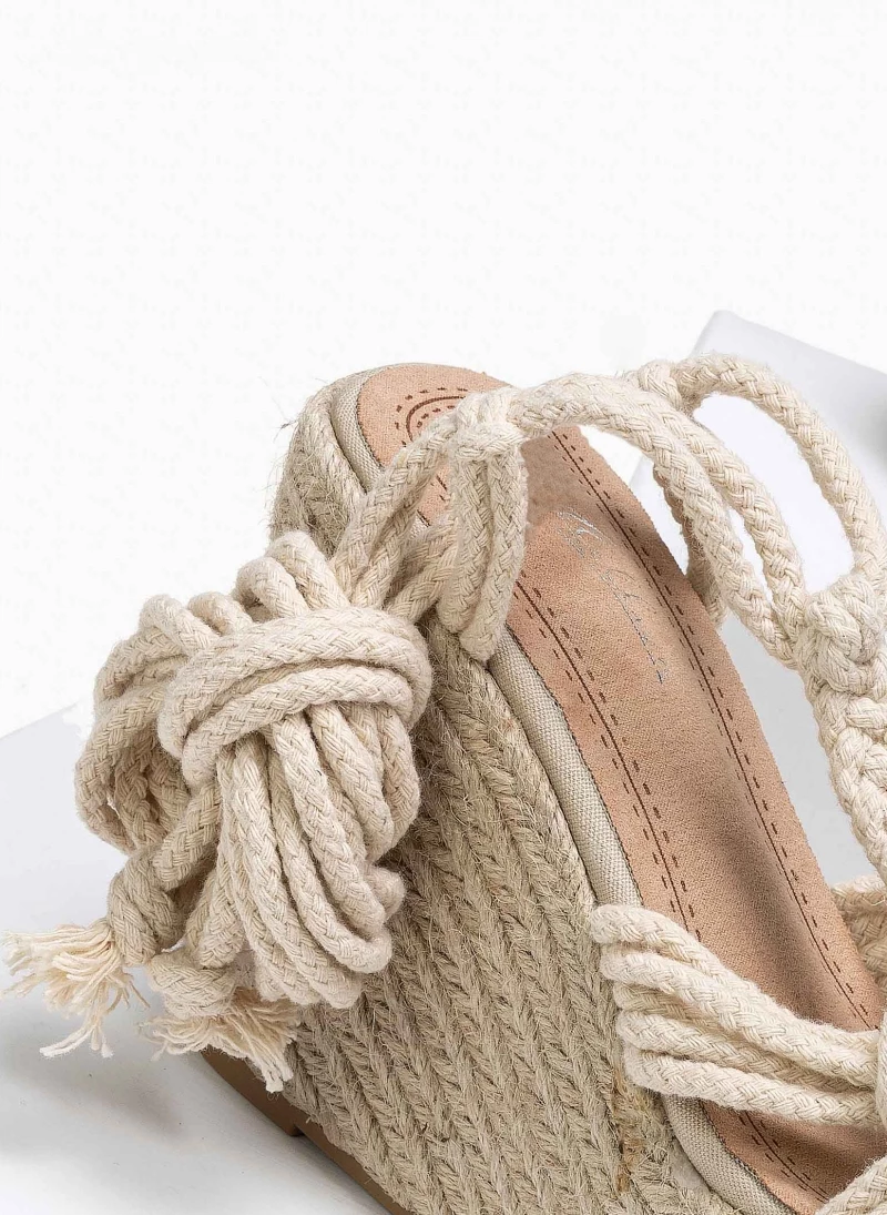 ΧΟΝΔΡΙΚΟ ΕΜΠΟΡΙΟ 😀 Πολύ καλή προσφορά 🔔 The Fashion Project Lace Up πλατφόρμες με πλεκτό σχοίνινο σχέδιο - Μπεζ ⌛ 🎁 - Image 3