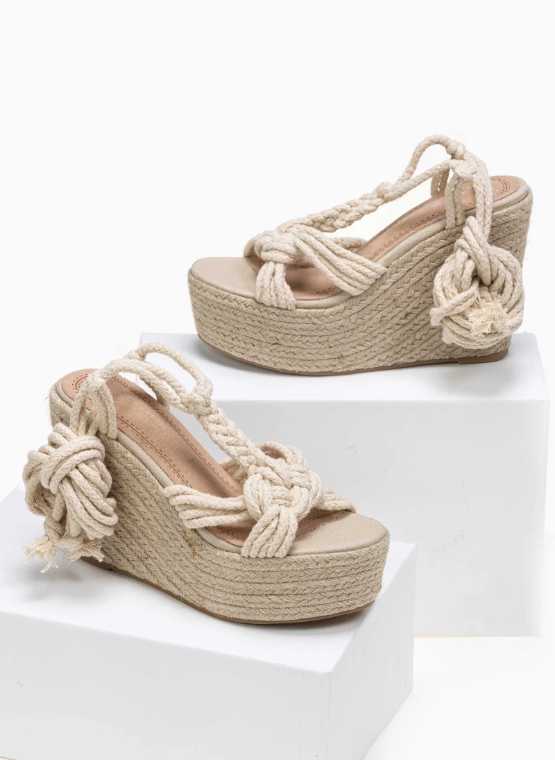 ΧΟΝΔΡΙΚΟ ΕΜΠΟΡΙΟ 😀 Πολύ καλή προσφορά 🔔 The Fashion Project Lace Up πλατφόρμες με πλεκτό σχοίνινο σχέδιο - Μπεζ ⌛ 🎁 - Image 5