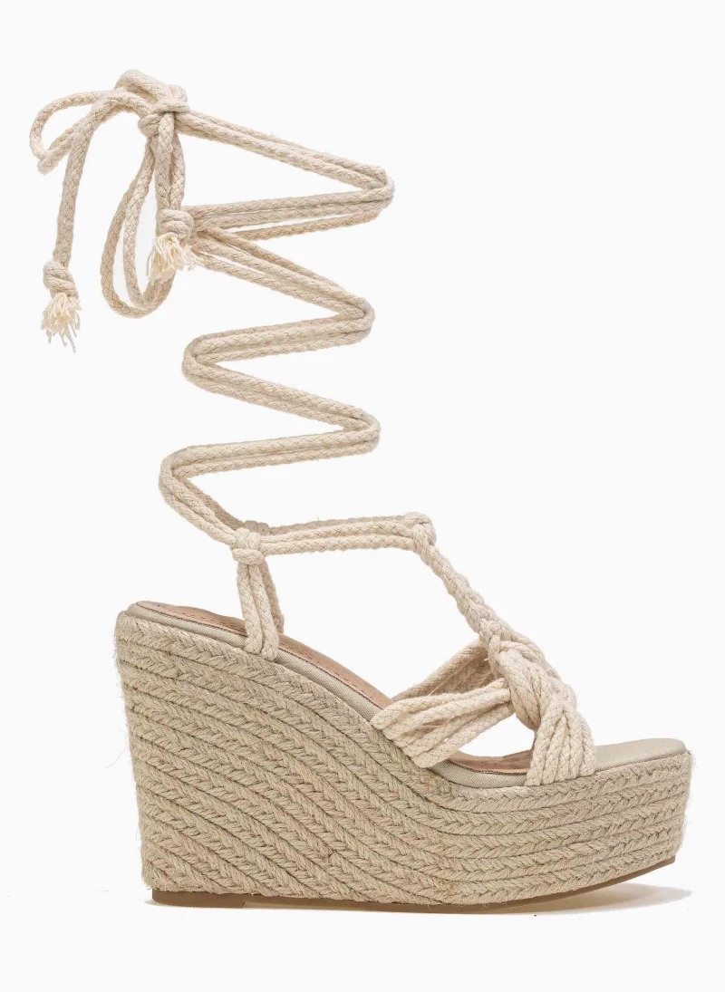ΧΟΝΔΡΙΚΟ ΕΜΠΟΡΙΟ 😀 Πολύ καλή προσφορά 🔔 The Fashion Project Lace Up πλατφόρμες με πλεκτό σχοίνινο σχέδιο - Μπεζ ⌛ 🎁 - Image 2