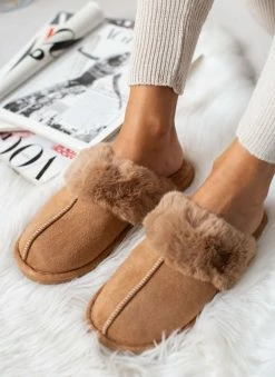 Ολοκαίνουργιο 👏 Πολύ καλή προσφορά 👏 The Fashion Project Παντόφλες Comfort με συνθετική γούνα - Κάμελ ✔️ 🛒