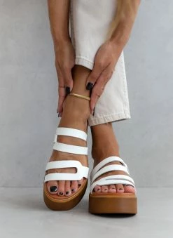 Αγορά 🎉 Εκπτωση ✔️ Πλατφόρμες δερμάτινες ESTIL με ανοίγματα - Λευκό ❤️ 🤩