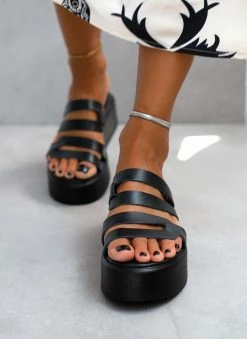 Νέος 🔥 Το φθηνότερο 🥰 Πλατφόρμες δερμάτινες ESTIL με ανοίγματα - Μαύρο 😍 ⌛