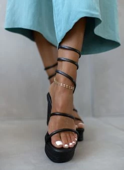 Best Pirce ❤️ Καλύτερες κριτικές για 👍 Πλατφόρμες δερμάτινες ESTIL με έλασμα - Μαύρο 🌟 ❤️