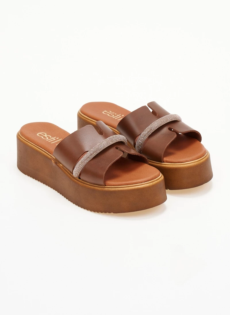 Εξοδος 🎉 Εξοδος 🔔 Πλατφόρμες δερμάτινες ESTIL με Strass λεπτομέρεια - Ταμπά 🤩 🤩 - Image 3