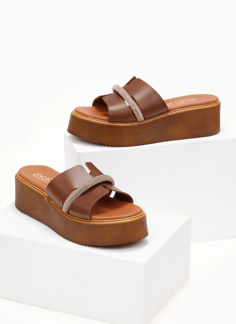 Εξοδος 🎉 Εξοδος 🔔 Πλατφόρμες δερμάτινες ESTIL με Strass λεπτομέρεια - Ταμπά 🤩 🤩 - Image 6