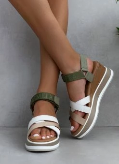 Συμφωνίες ⭐ Νέος ❤️ Πλατφόρμες δερμάτινες με χιαστί λουράκια CARMELA 68471 - Χακί ✨ 🔔