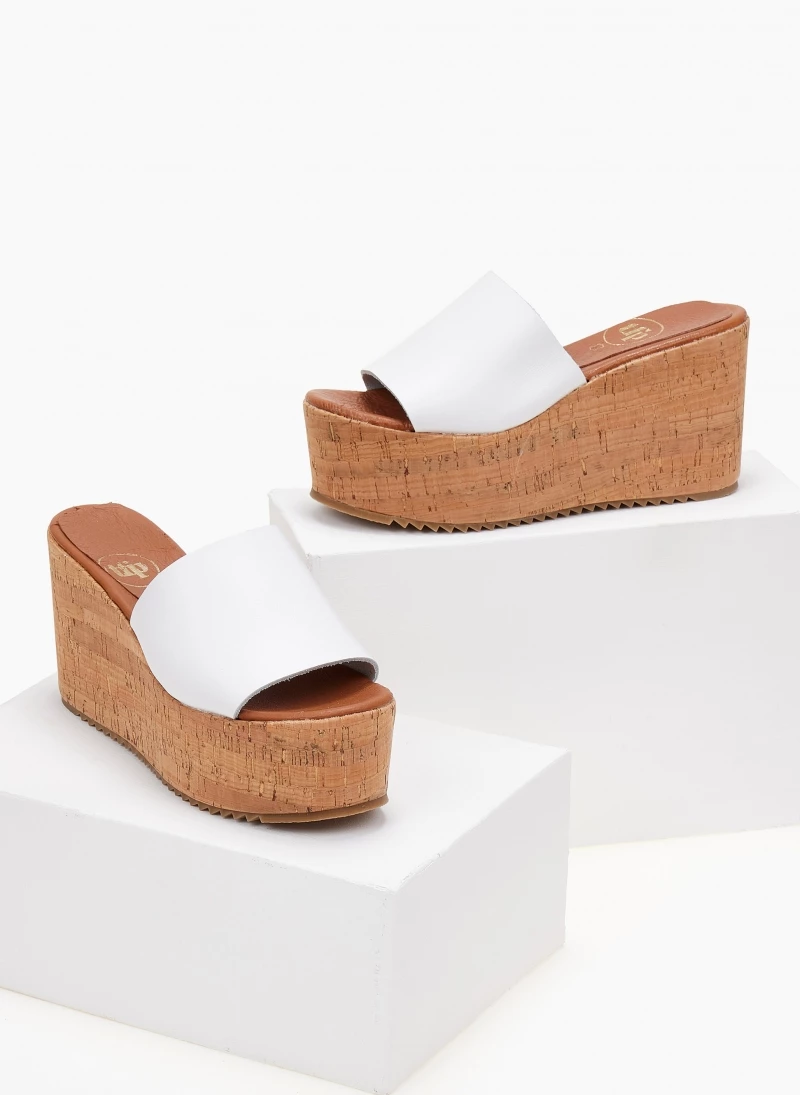 Εξοδος 🎁 Κουπόνι 😉 Πλατφόρμες δερμάτινες TFP με σόλα από φελλό - Λευκό 🔔 👍 - Image 6