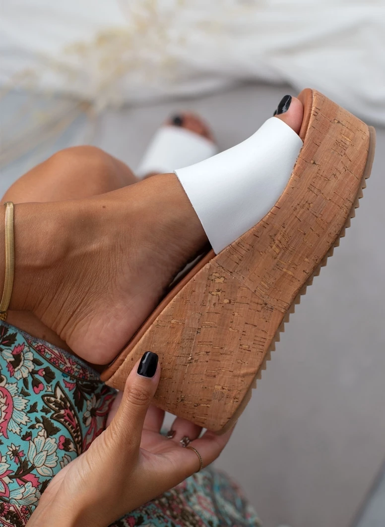 Εξοδος 🎁 Κουπόνι 😉 Πλατφόρμες δερμάτινες TFP με σόλα από φελλό - Λευκό 🔔 👍 - Image 7