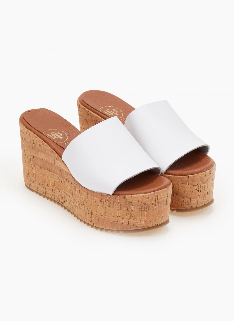 Εξοδος 🎁 Κουπόνι 😉 Πλατφόρμες δερμάτινες TFP με σόλα από φελλό - Λευκό 🔔 👍 - Image 5