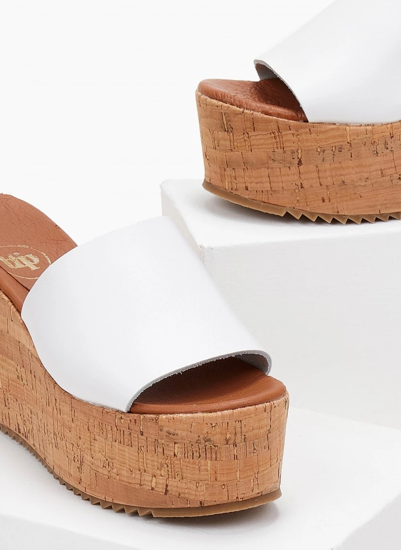 Εξοδος 🎁 Κουπόνι 😉 Πλατφόρμες δερμάτινες TFP με σόλα από φελλό - Λευκό 🔔 👍 - Image 3