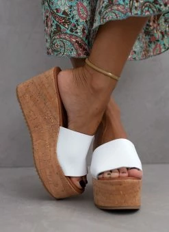 Εξοδος 🎁 Κουπόνι 😉 Πλατφόρμες δερμάτινες TFP με σόλα από φελλό - Λευκό 🔔 👍