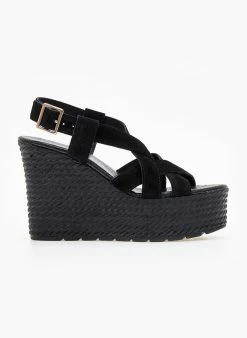 Flash Sale ⌛ Το φθηνότερο 🌟 Πλατφόρμες Estil καστόρινες με χιαστί λουράκια - Μαύρο 😉 🔔