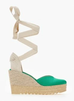 Εκπτωση 🌟 Συμφωνίες 🎁 Πλατφόρμες Estil σατέν με Lace Up δέσιμο - Πράσινο 🥰 🌟