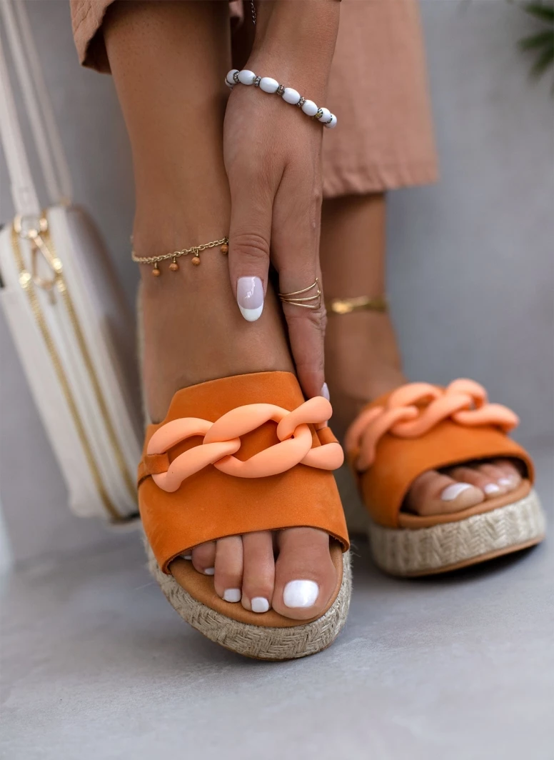 ΧΟΝΔΡΙΚΟ ΕΜΠΟΡΙΟ 🔥 ΧΟΝΔΡΙΚΟ ΕΜΠΟΡΙΟ 🔥 The Fashion Project Πλατφόρμες Nubuck Estil με κοκάλινη αλυσίδα - Πορτοκαλί 🥰 👏 - Image 7