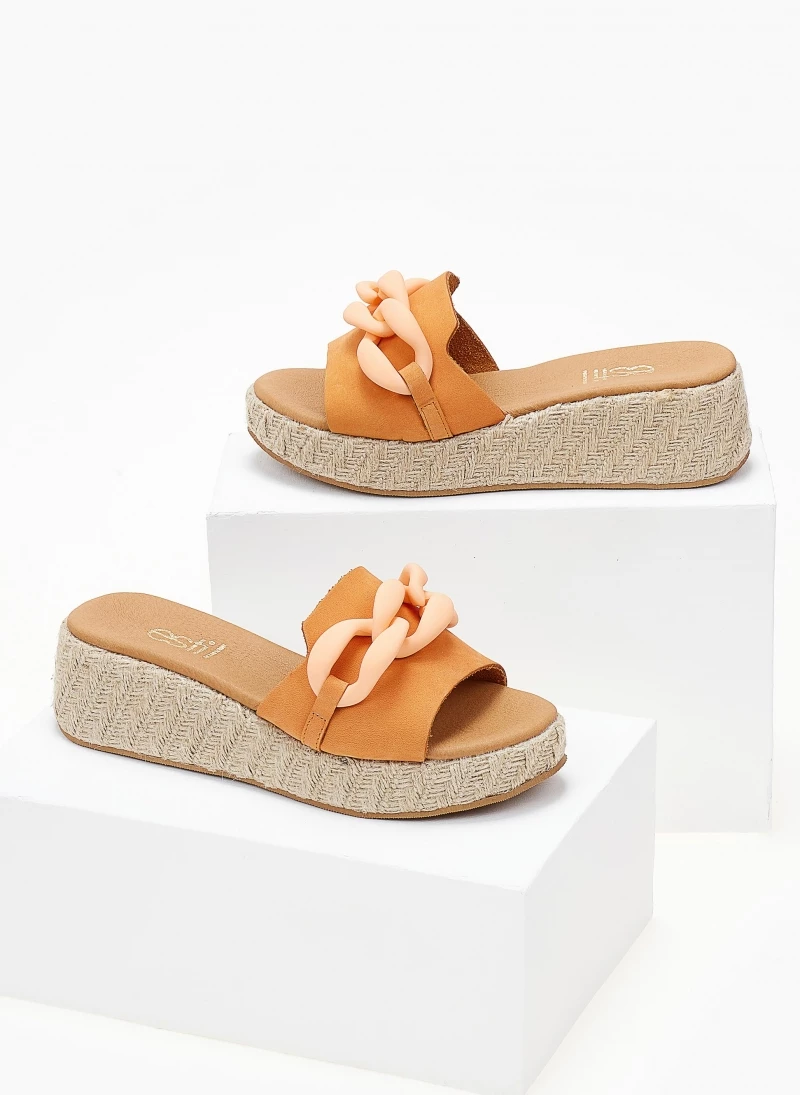 ΧΟΝΔΡΙΚΟ ΕΜΠΟΡΙΟ 🔥 ΧΟΝΔΡΙΚΟ ΕΜΠΟΡΙΟ 🔥 The Fashion Project Πλατφόρμες Nubuck Estil με κοκάλινη αλυσίδα - Πορτοκαλί 🥰 👏 - Image 5