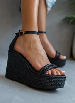 Πολύ καλή προσφορά 😉 Το φθηνότερο 🌟 Πλατφόρμες πέδιλα TFP με διπλή σειρά Strass - Μαύρο 🤩 🔥