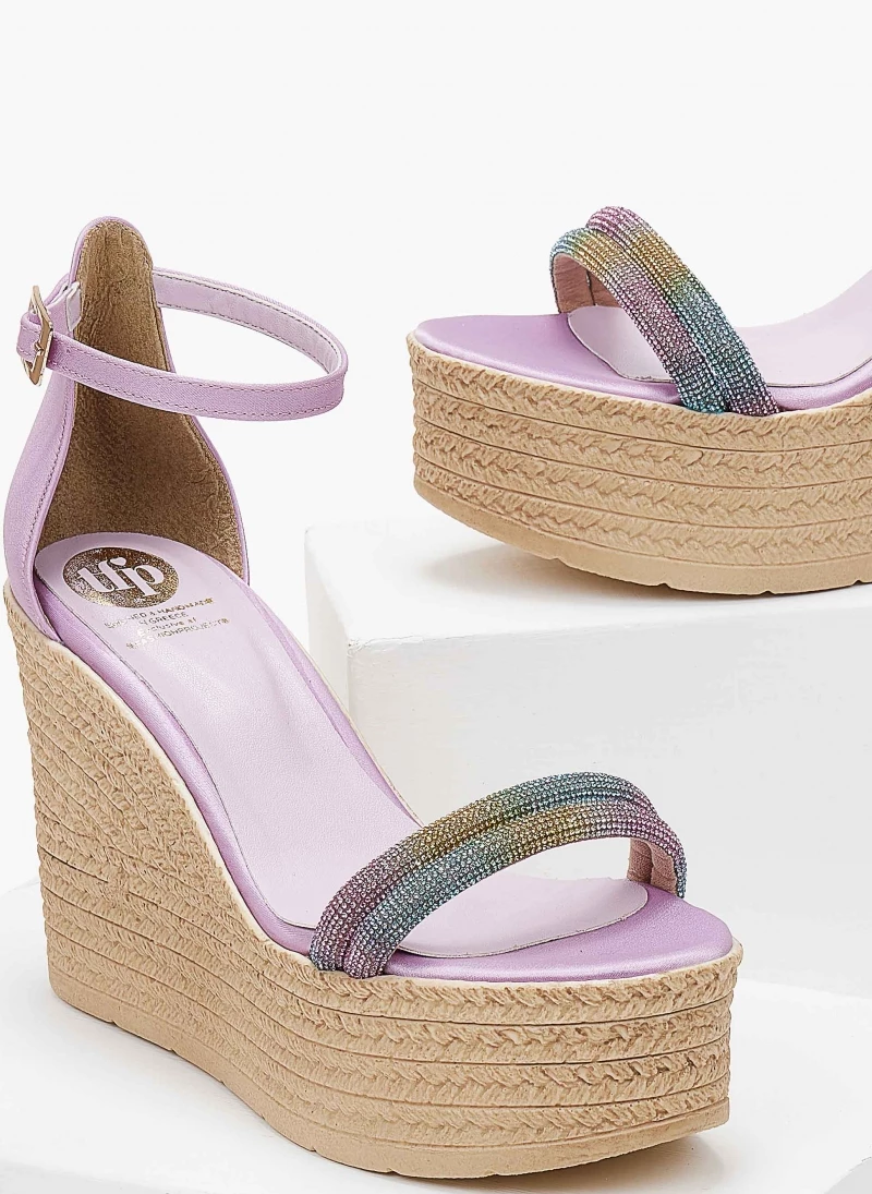 Αγορά 😍 Εξοδος 🛒 Πλατφόρμες πέδιλα TFP με διπλή σειρά Strass - Λιλά 👏 ❤️ - Image 3
