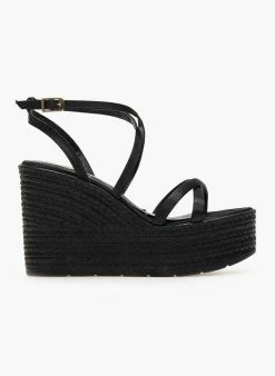 Νέος 🎁 Flash Sale 💯 Πλατφόρμες σατέν TFP με δέσιμο χιαστί - Μαύρο ✨ 😀