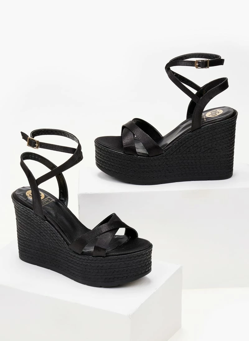 Προϋπολογισμός 😉 Εκπτωση 👏 The Fashion Project Πλατφόρμες σατέν TFP με χιαστί λουράκια - Μαύρο 🔥 💯 - Image 3