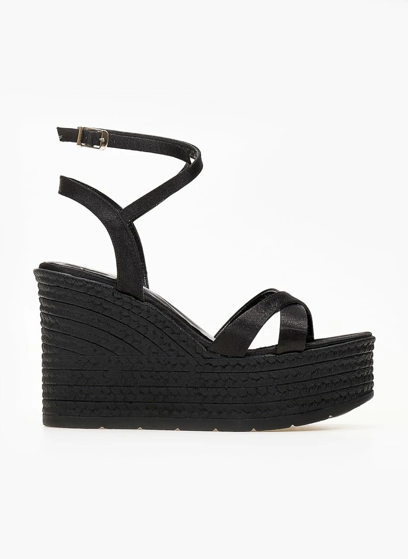 Προϋπολογισμός 😉 Εκπτωση 👏 The Fashion Project Πλατφόρμες σατέν TFP με χιαστί λουράκια - Μαύρο 🔥 💯 - Image 2