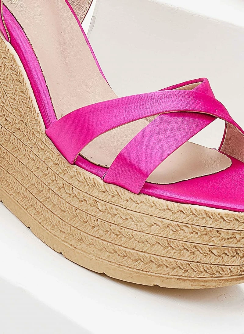 Ολοκαίνουργιο 👏 Εκπτωση 💯 The Fashion Project Πλατφόρμες σατέν TFP με χιαστί λουράκια - Φούξια 🧨 🔥 - Image 3